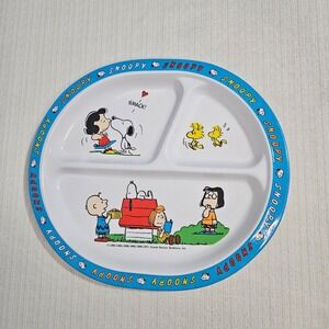 Vintage Peanuts Snoopy Melamine Divided Plate PECO Charlie Brown Woodstock